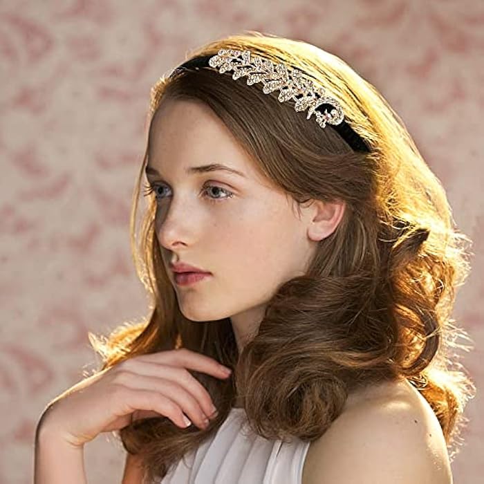 Azonee 2 Pack Women Hairbands Crystal Rhinestone Headbands Fashion Non-Slip Hairpiece Elastic Hair Hoop Hair Jewelry Accessories Jeweled Headwear Embellished Hair Wrap Flower Hair Decoration - Image 2